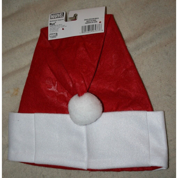 Christmas Santa Hat Marvels SpiderMan Front of Blue Skyline 16" Red Felt by Ruz - Picture 3 of 3